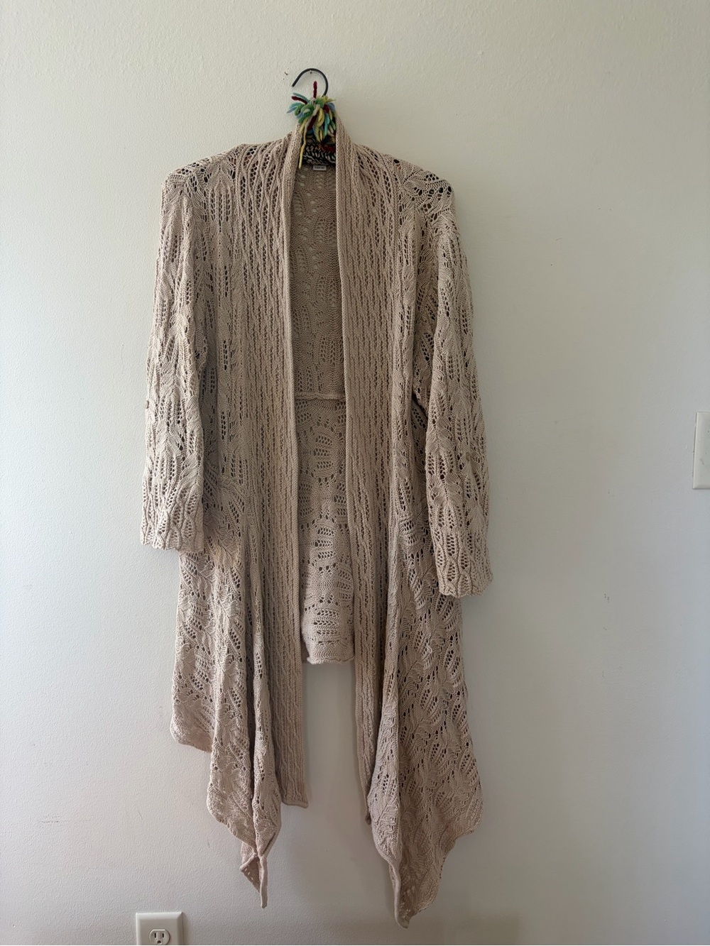 Coldwater Creek Beige Open-Knit Duster Cardigan